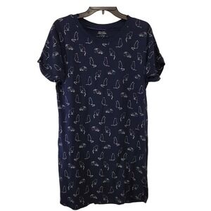 Monoprix Navy Blue Cotton Sleepshirt Nightgown Cat Print Size L